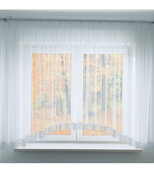 Firana z szarą koronką 130cmx400cm