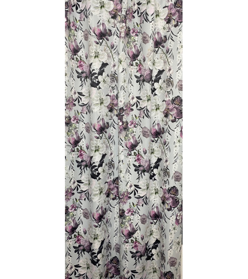 Tkanina zasłonowa kwiatowa, fioletowo-szara 150cm
