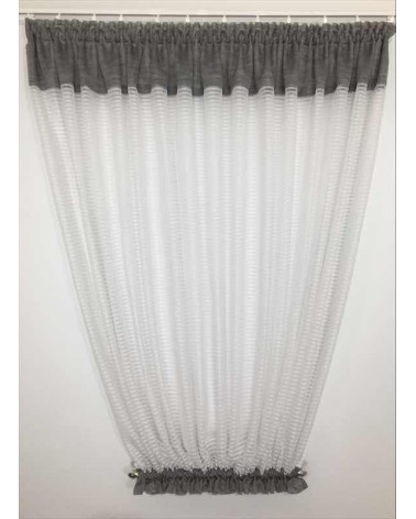 Firana szaro-biała z ozdobnym drążkiem wys.130cm, szer.300cm