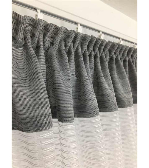 Firana szaro-biała z ozdobnym drążkiem wys.130cm, szer.300cm