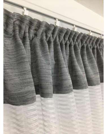 Firana szaro-biała z ozdobnym drążkiem wys.130cm, szer.300cm