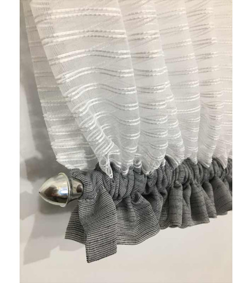 Firana szaro-biała z ozdobnym drążkiem wys.130cm, szer.300cm