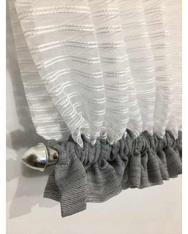 Firana szaro-biała z ozdobnym drążkiem wys.130cm, szer.300cm