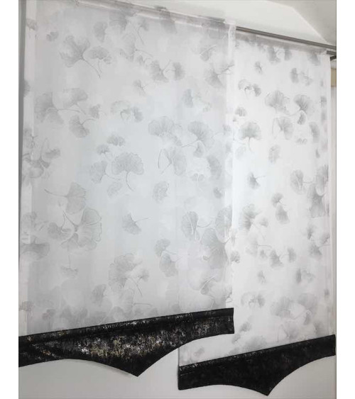 Firana panelowa w biało-szare dmuchawce z ozdobnym welurowym dołem szer. 80cm, wys. 110 i 130cm