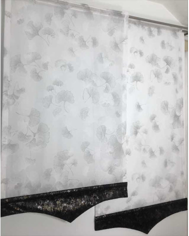 Firana panelowa w biało-szare dmuchawce z ozdobnym welurowym dołem szer. 80cm, wys. 110 i 130cm