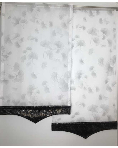 Firana panelowa w biało-szare dmuchawce z ozdobnym welurowym dołem szer. 80cm, wys. 110 i 130cm